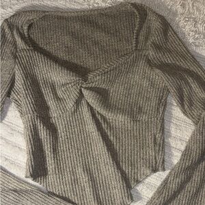 Gray Ribbed Knit Sweater